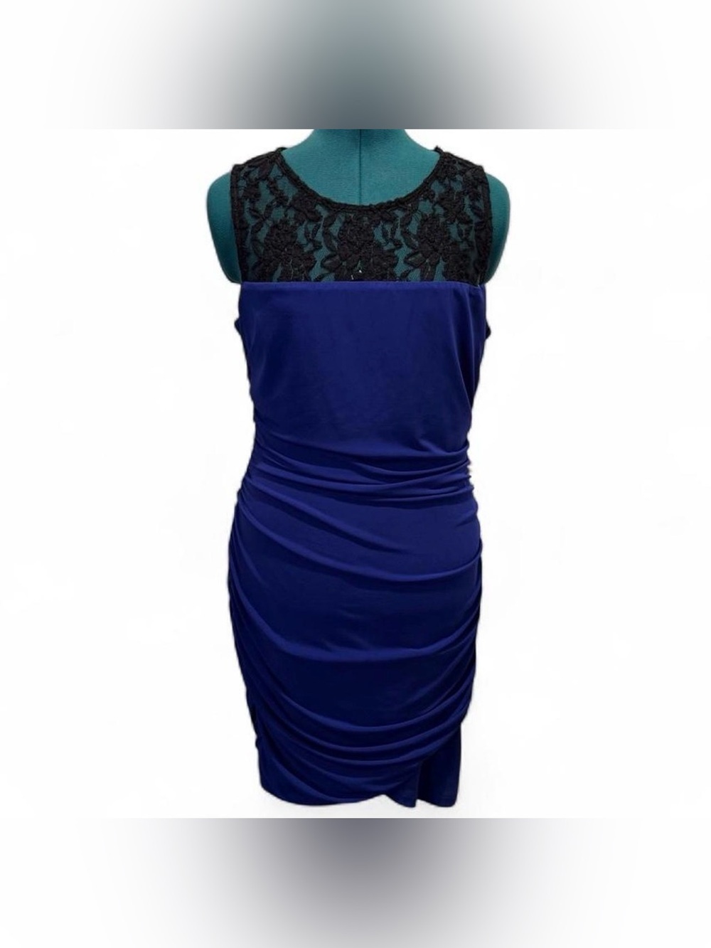 BCX Navy and Black Lace Ruched Midi Dress